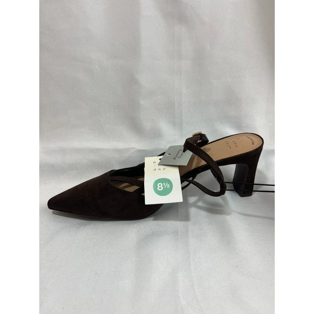 A New Day Womens Strappy Pointed Toe Block Heel Slingback Pumps Brown Size 8.5